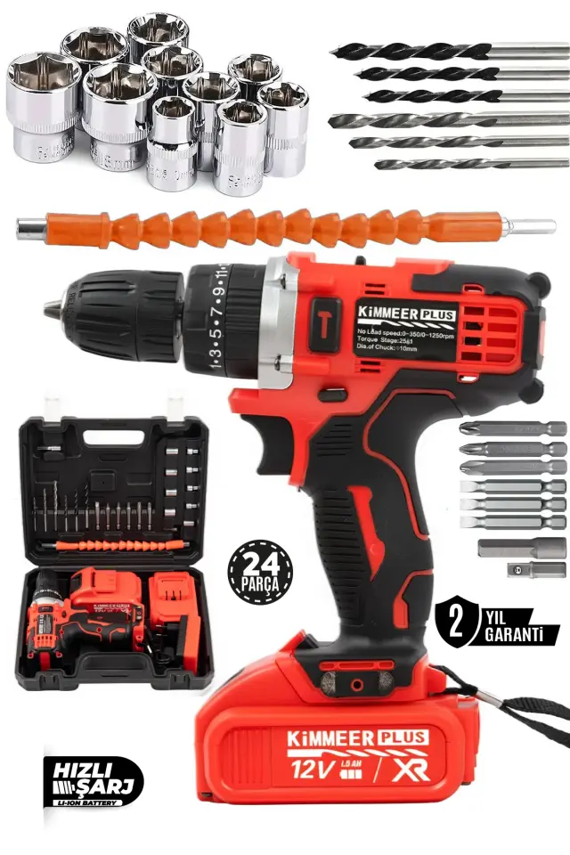18V Kırmızı Metal Şanzıman Darbeli Matkap