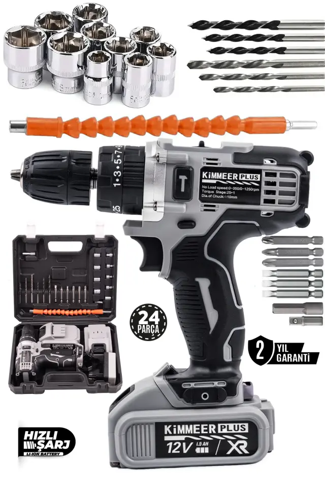 Gri Metal Şanzıman Darbeli Şarjlı Matkap