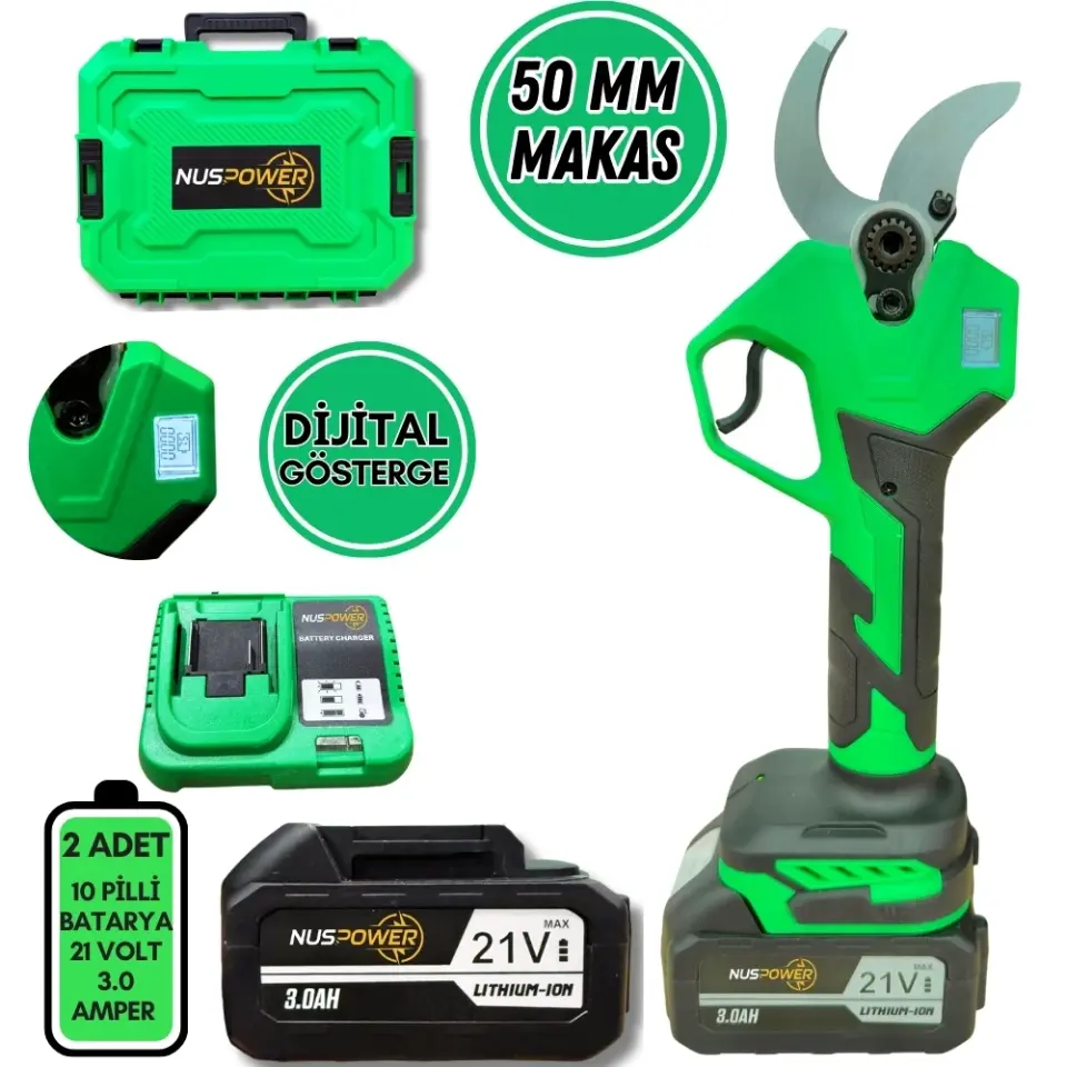 50 mm Yeşil Profesyonel Şarjlı Budama Makası