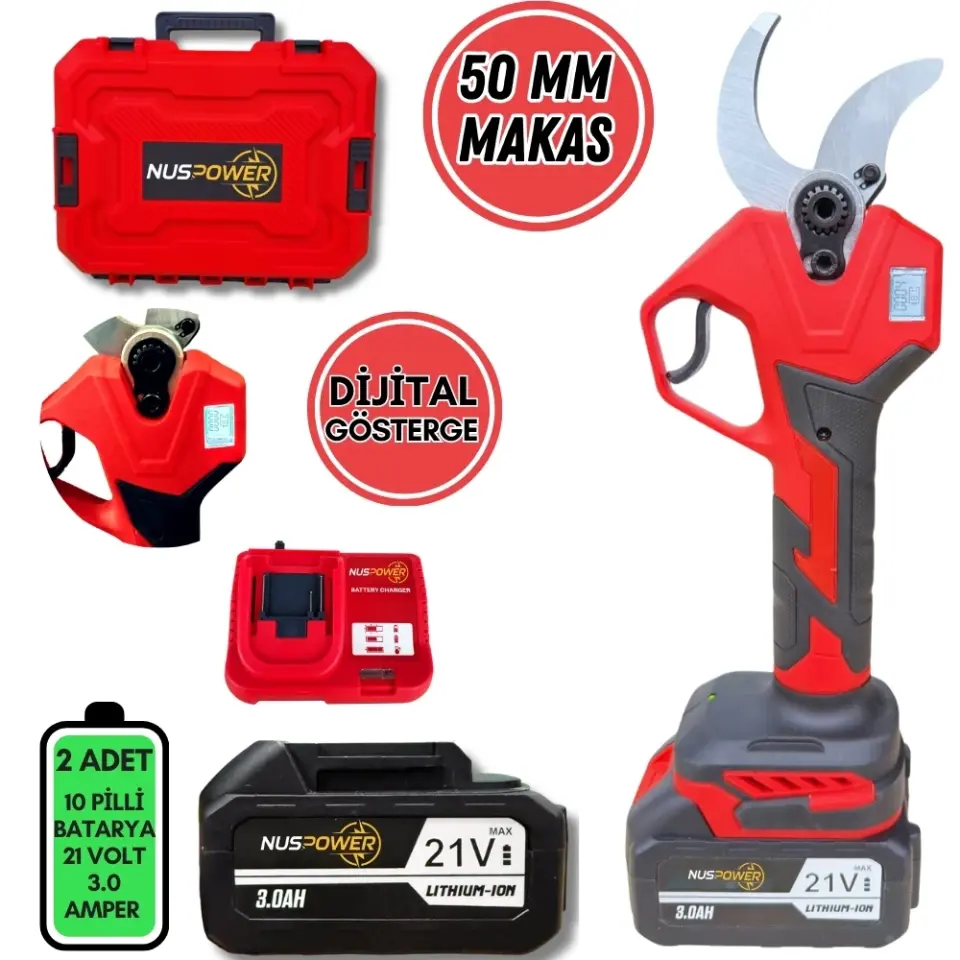 50 mm Kırmızı Profesyonel Şarjlı Budama Makası