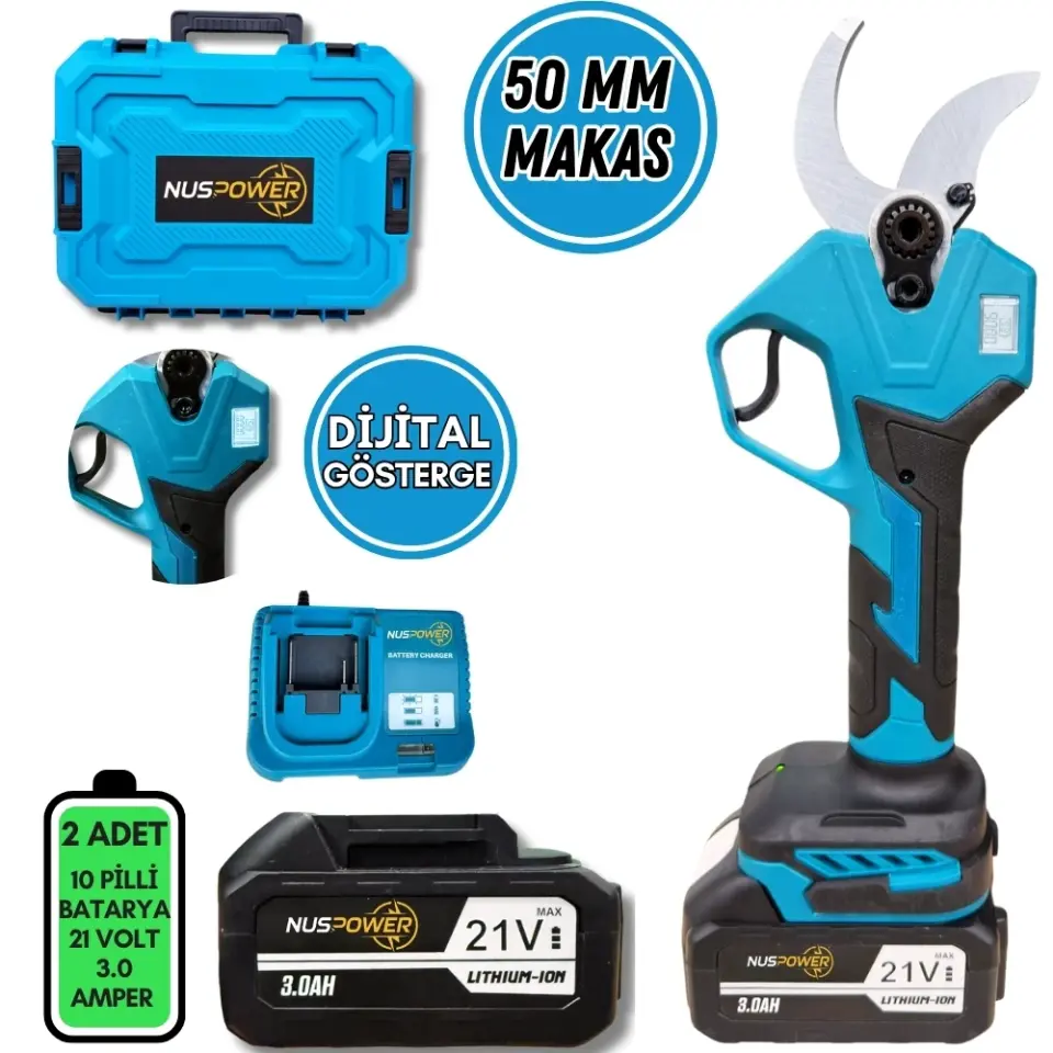 50 mm Mavi Profesyonel Şarjlı Budama Makası