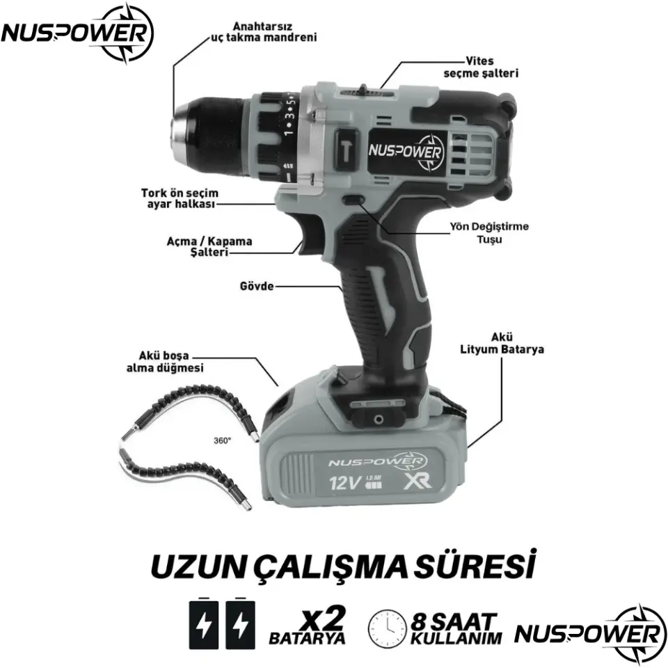 12V Sarı Çelik Mandrenli Akülü Matkap