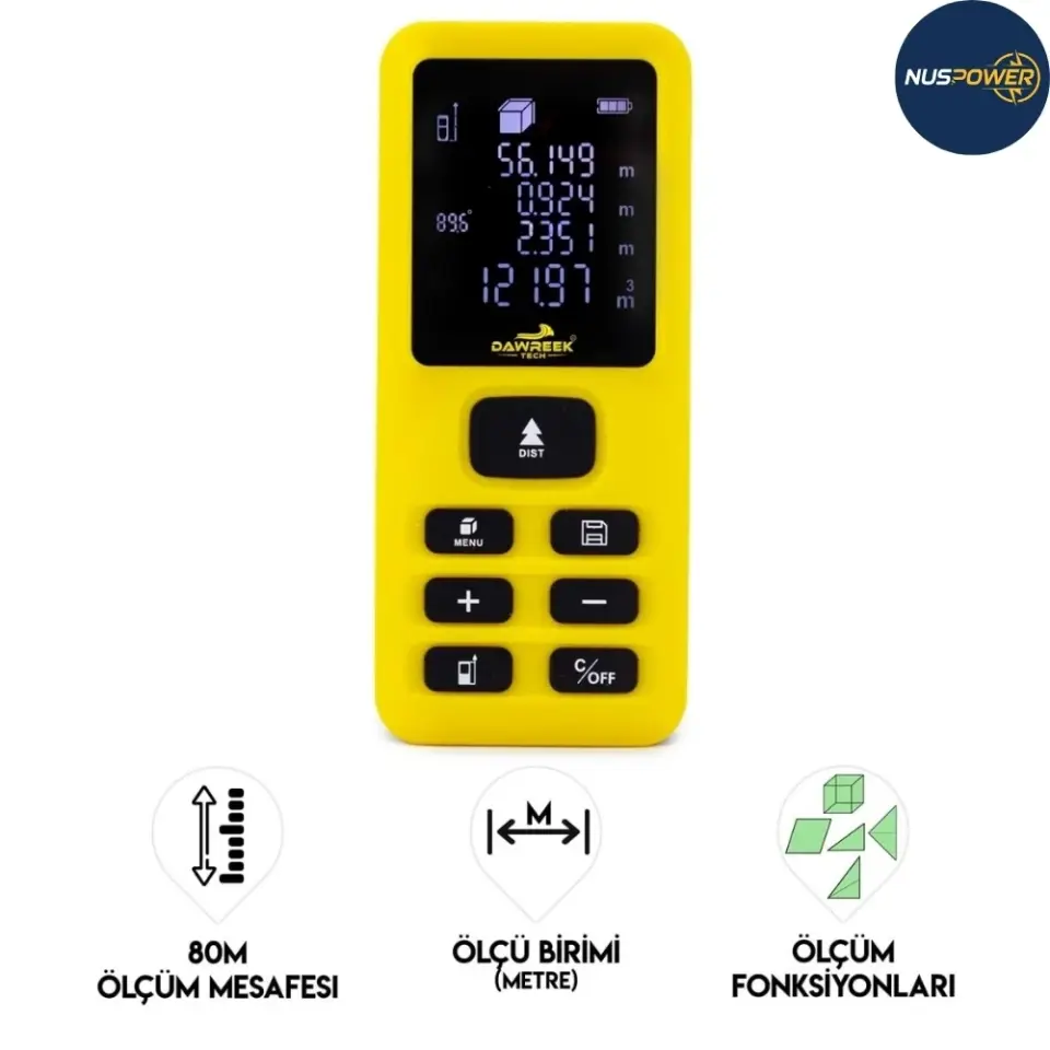 80 Metre Sarı Gövdeli Lazer Metre